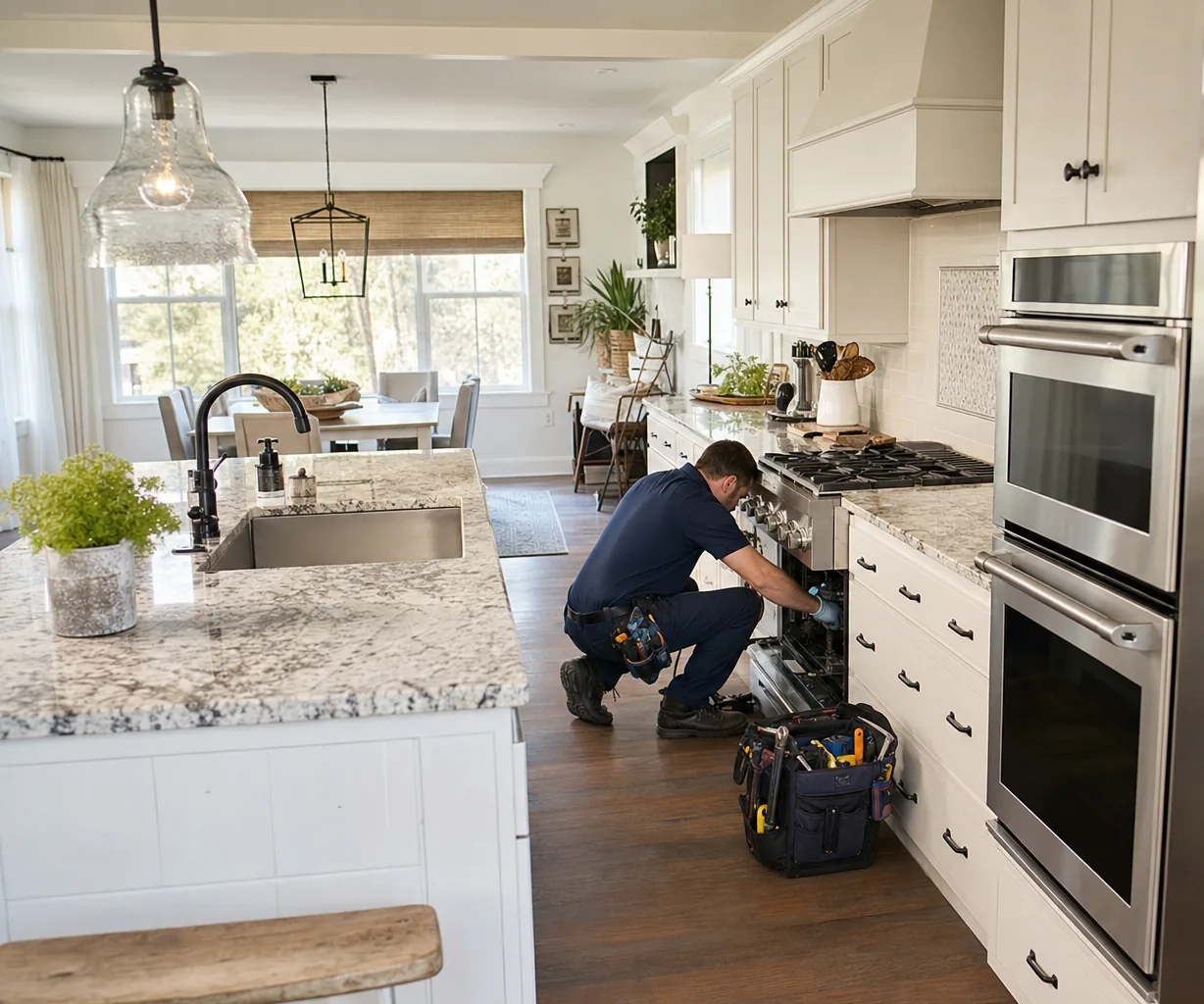 A luxury kitchen with built-in stainless appliances up close